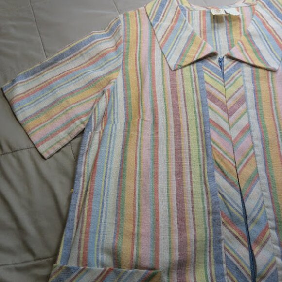 VINTAGE 60s 70s Striped Housedress By Sears Union Made Zip Up Rockabilly VTG18 - Picture 3 of 13